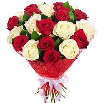 Букет из красных и белых роз "Обещание счастья"